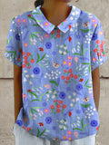 Women's Retro Botanical Floral Print Casual Lapel Shirt elevenforest