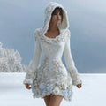 Women Floral Art Knitted Elegant Hooded Mini Skirt