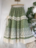 Forest Style Floral Lace Patchwork Cotton Linen Skirt