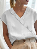 Summer Women's Cotton&Linen Ruffled T-Shirt 