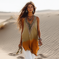 Comstylish Women's Retro Loose Bohemia Ethnic Style Gradient Art Linen Suspender Sleeveless Top