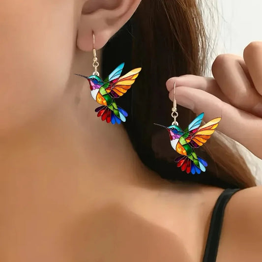 Acrylic Hummingbird Dangle Earrings – Bright 2d Bird Design