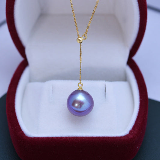 12-13mm Freshwater Edison Purple Pendant & S925 Silver Y-shaped Chain