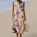 Women's Vintage Watercolor Floral Art Print Sleeveless Cotton Dress elevenforest