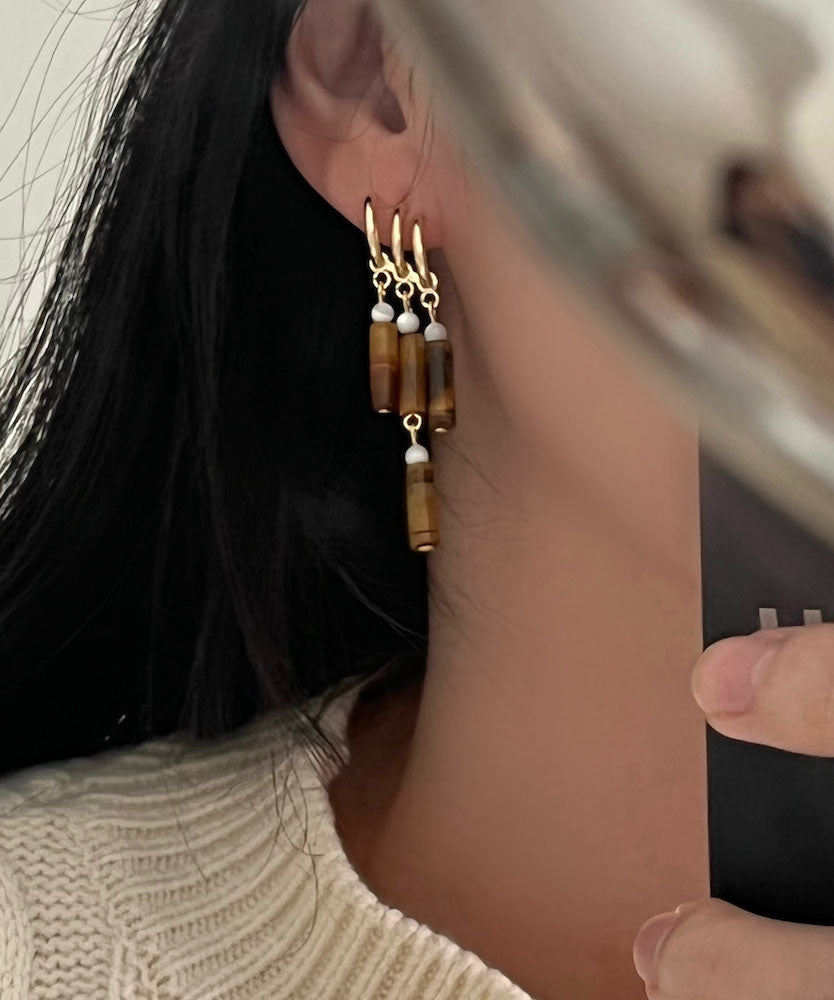 Brown Sterling Silver Wind Chime Tassel Drop Earrings