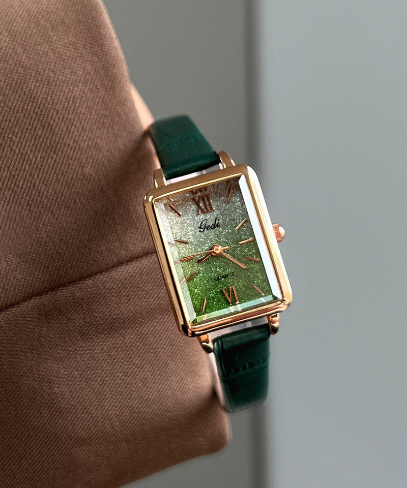 Brown Leather Zircon Square Watches