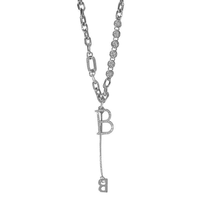 Light Letter Pendant Necklace Sweater Chain Necklace Temperament Diamond B-shaped Metal Necklace Jewelry