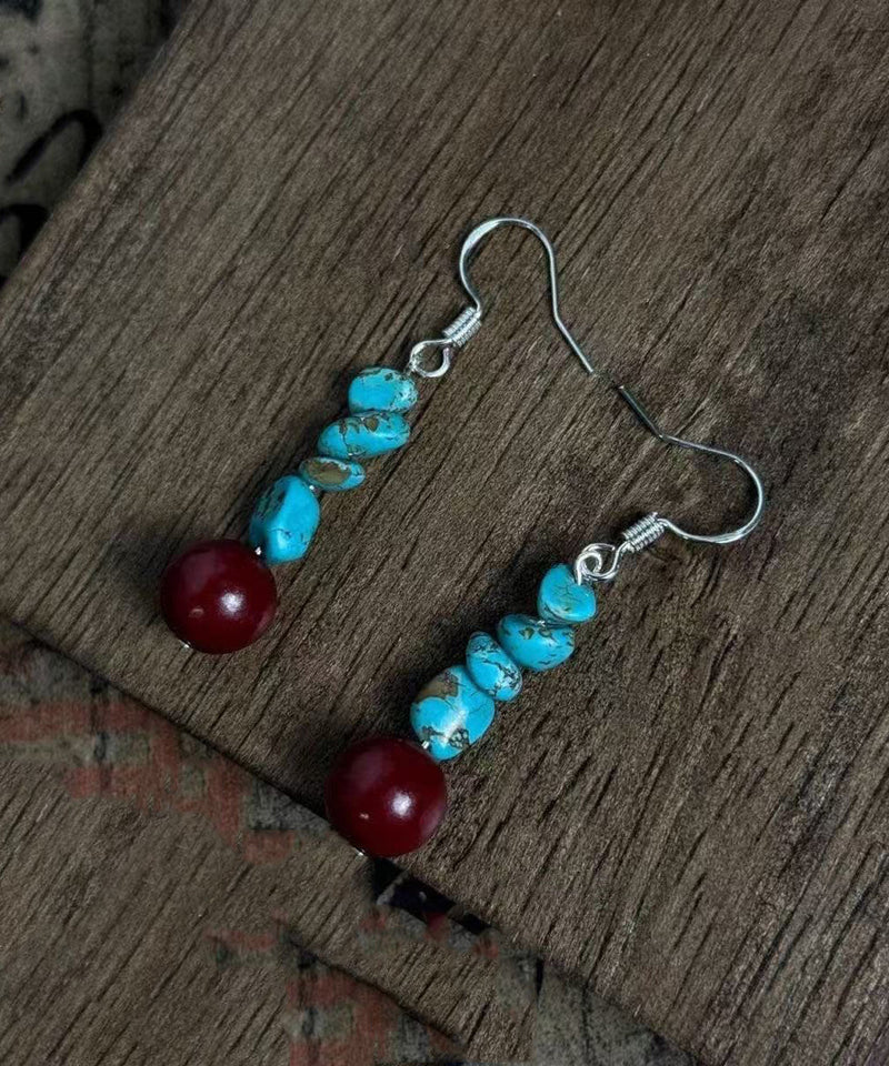 Retro Blue Sterling Silver Turquoise Tassel Drop Earrings
