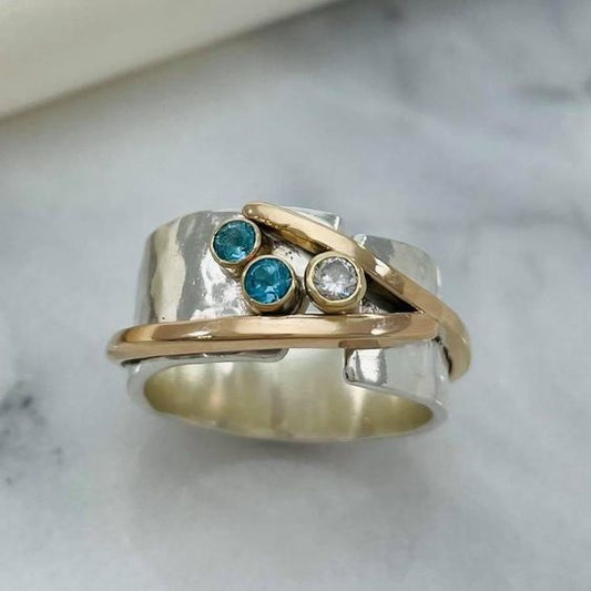 Gold & Silver Turquoise Crystal Ring