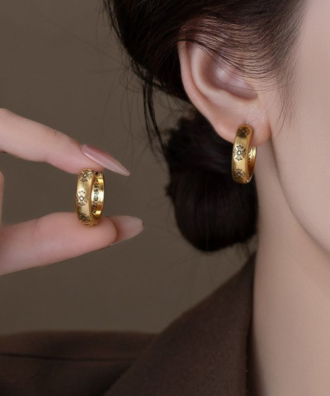 Gold Copper Overgild Print Hoop Earrings