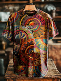 Ethnic Geometry Patchwork Vintage Art Print Casual T-shirt For Men And