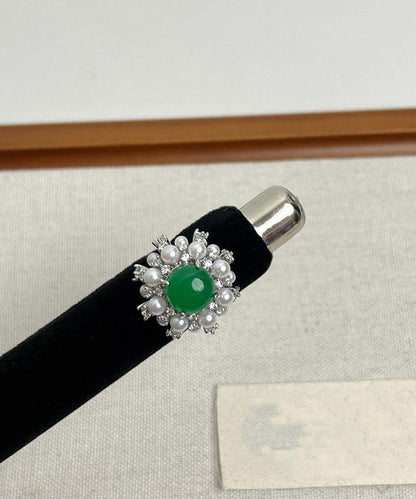 Fine Green Alloy Zircon Jade Pearl Rings