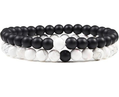 Black Lava Stone Couple Bracelet 2pc Set