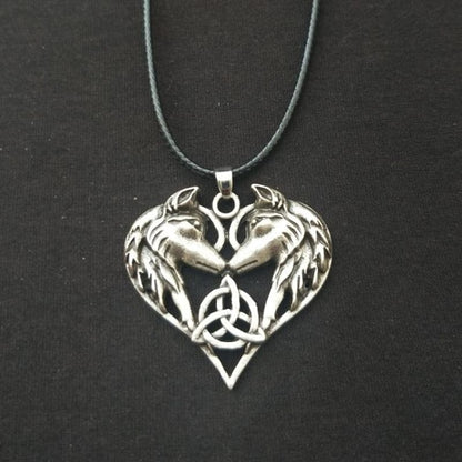 Celtic Trinity Knot Heart Shaped Wolves Necklace