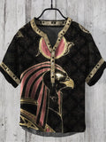Vintage Egyptian Ra Print Men's Casual V-neck Shirt elevenforest