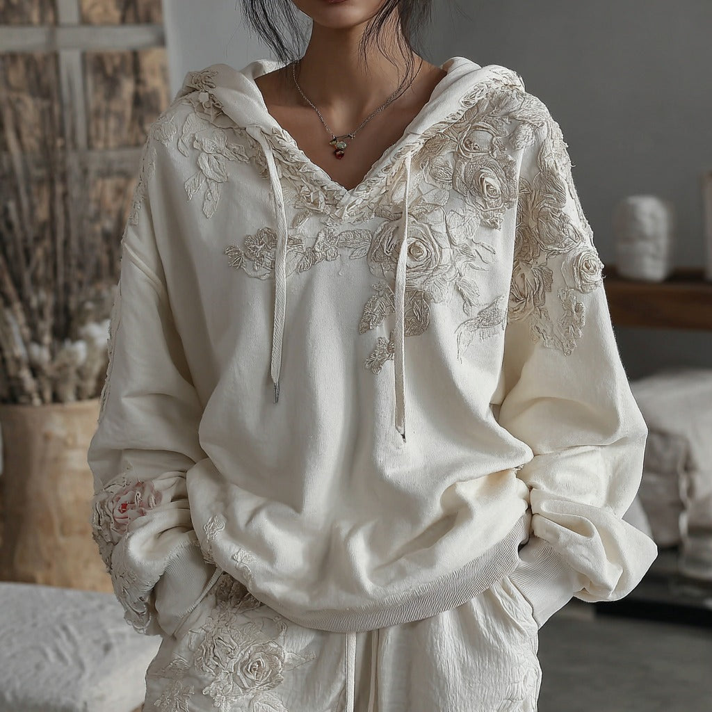 Women's Vintage Rose Floral Art Casual Warm Hoodie elevenforest