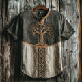 Men's Viking Tribal Tree Of Life Embroidery Celtic Art Linen T-shirt elevenforest