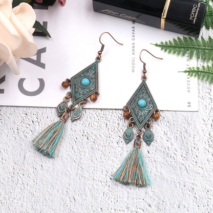 Geometric Tassel Patchwork Earrings