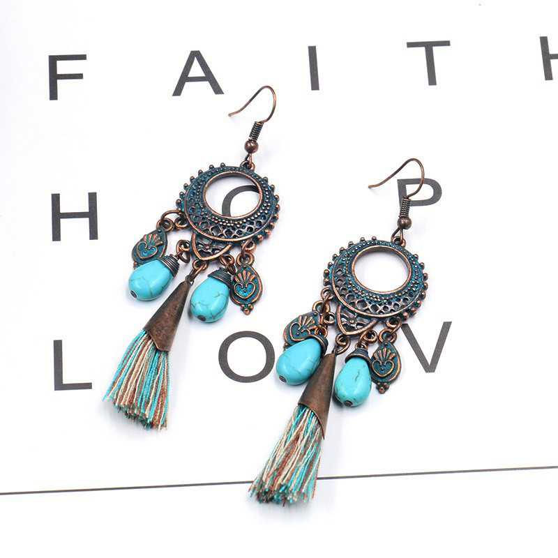 Geometric Tassel Patchwork Earrings