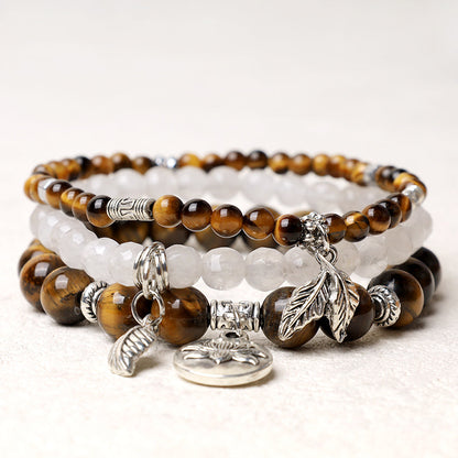 Buddha Stones 3pcs Natural Quartz Crystal Beaded Healing Energy Lotus Bracelet