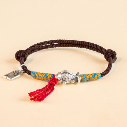 Buddha Stones 999 Sterling Silver Red String Lucky Koi Fish Protection Bracelet