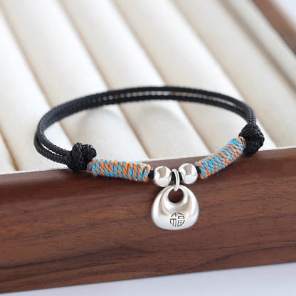 Buddha Stones Handmade 925 Sterling Silver Fu Character Safe and Well Luck Braided Bracelet