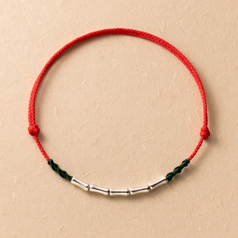 Sterling Silver Bamboo Luck Bracelet With Ultra-thin Rope