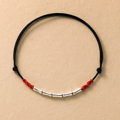 Sterling Silver Bamboo Luck Bracelet With Ultra-thin Rope