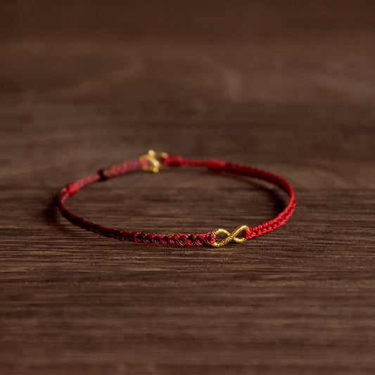 999 Gold Red String Infinity Knot Bracelet for Protection