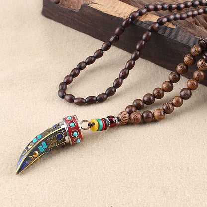 Buddha Stones Tibet Wenge Wood Om Mani Padme Hum Om Symbol Mantra Horn Pattern Protection Necklace Pendant