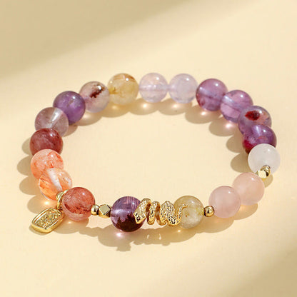 Buddha Stones Various Crystal Pink Crystal Amethyst Year of the Snake Lucky Bracelet