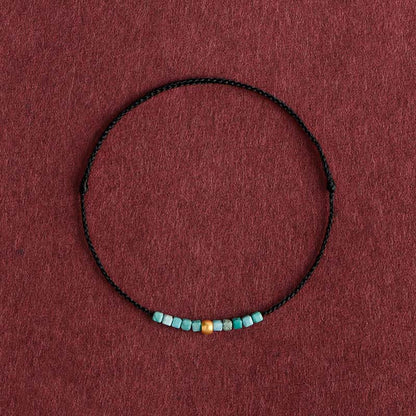 Buddha Stones 999 Gold Beads Turquoise Protection Braided Bracelet Anklet