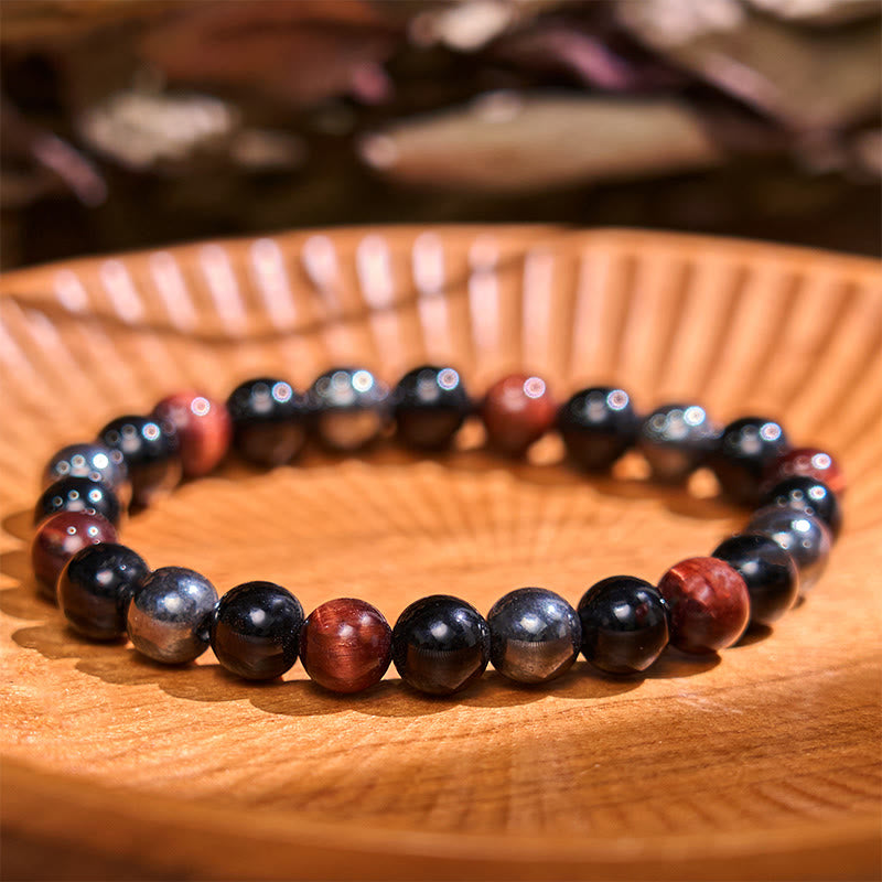 8mm Tiger Eye Obsidian Hematite Bracelet for Protection