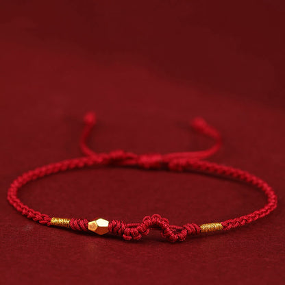 Buddha Stones 999 Gold Year of the Snake Mini Gold Bead Handmade Luck Protection Braided Bracelet