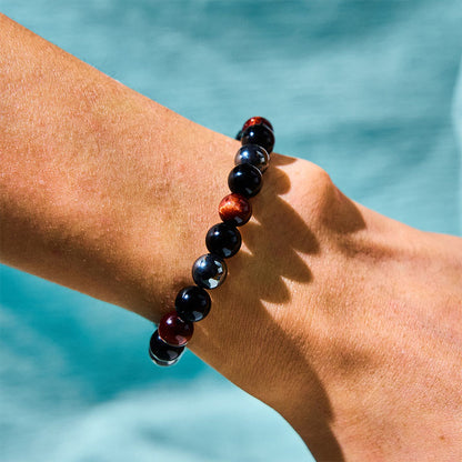 8mm Tiger Eye Obsidian Hematite Bracelet for Protection