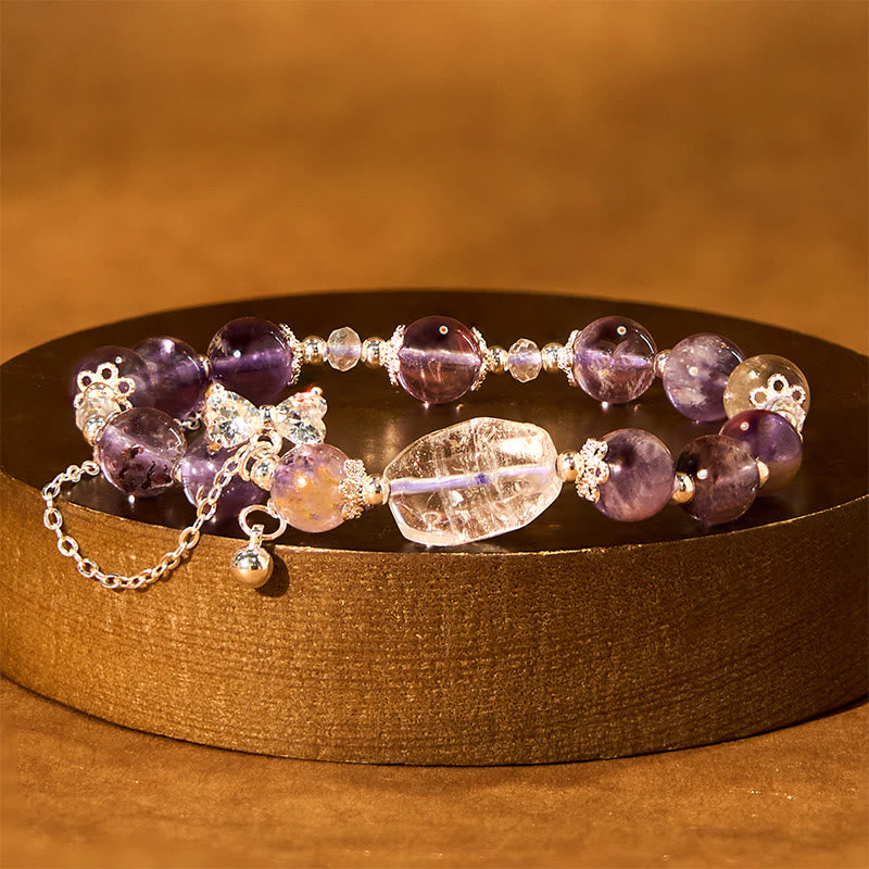 Buddha Stones Natural Purple Phantom Bow Wisdom Bracelet