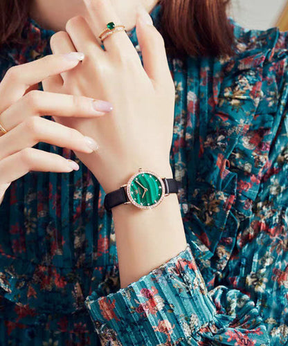 Green Leather Quartz Movement Waterproof Watches