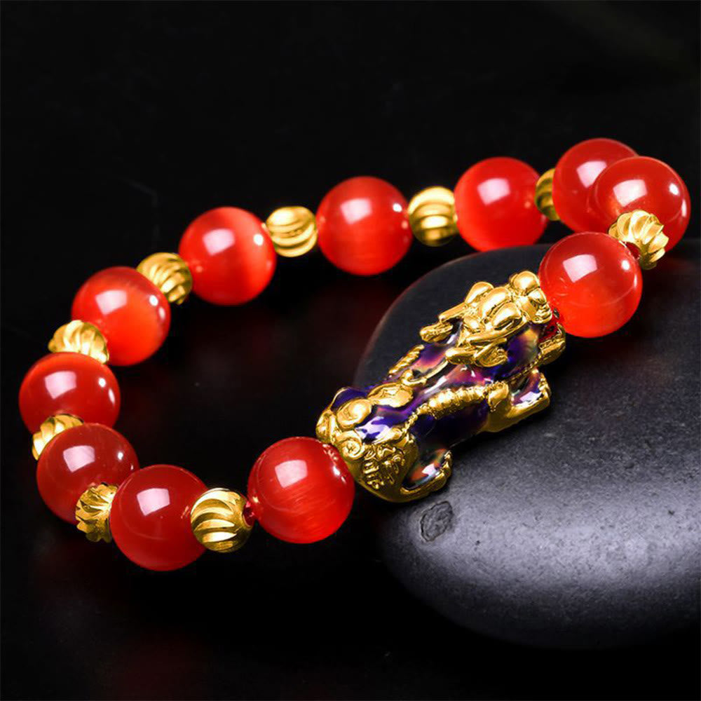 Buddha Stones Cat Eye Color Change Pixiu Support Bracelet
