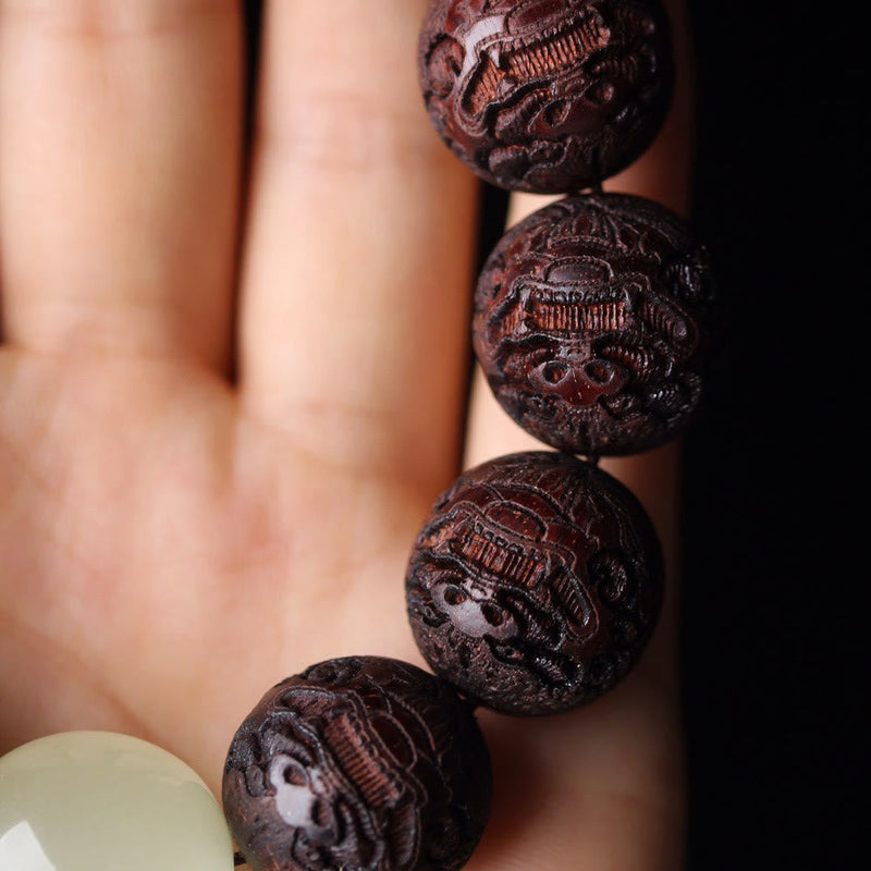 Buddha Stones Tibetan Rosewood Engraving Pixiu Warmth Bracelet