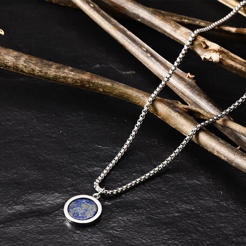 Buddha Stones Natural Stone Turquoise Tiger Eye Lazurite Lapis Lazuli Malachite Titanium Steel Purification Necklace Pendant