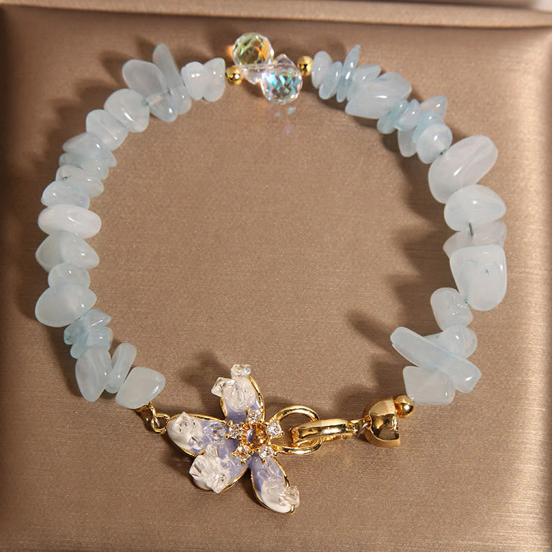 Buddha Stones Natural Irregular Gravel Amethyst Blue Crystal Wisteria Balance Bracelet