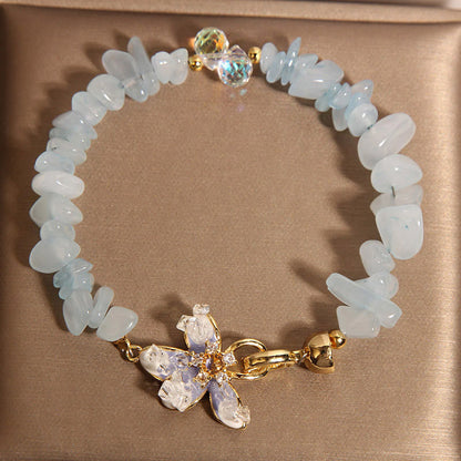 Buddha Stones Natural Irregular Gravel Amethyst Blue Crystal Wisteria Balance Bracelet