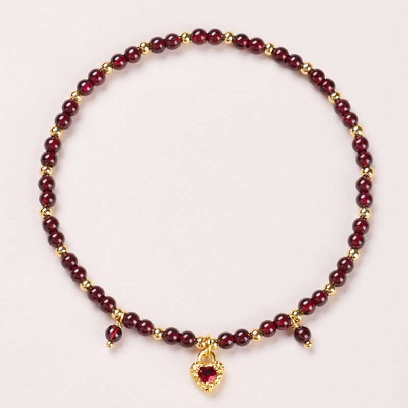 Buddha Stones Natural 4mm Garnet Copper Gold Plated Calm Anklet