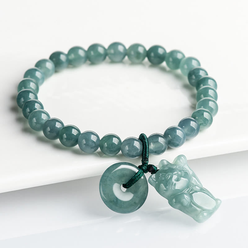 Buddha Stones Blue Jade Peace Buckle Lucky Cat Prosperity Bracelet