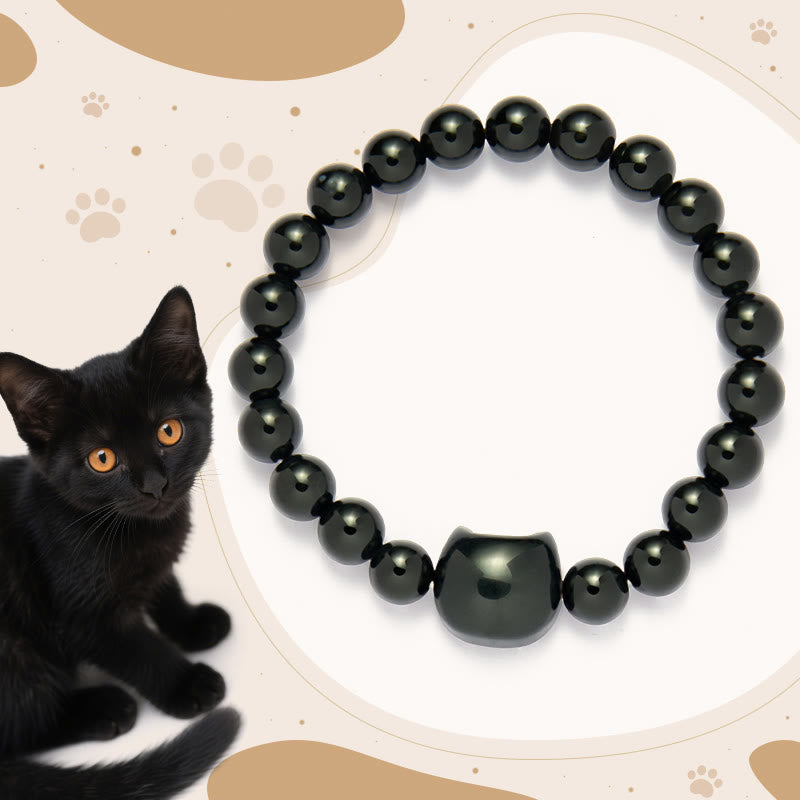 Buddha Stones Black Cat Natural Black Onyx Protection Bracelet