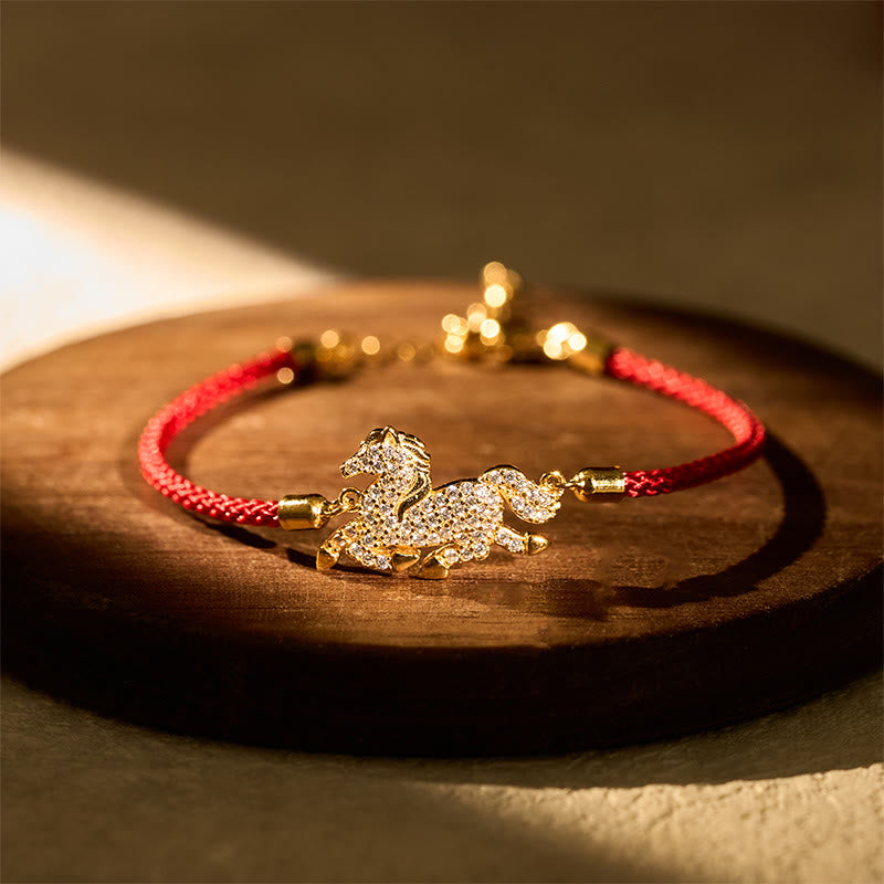 Buddha Stones 925 Sterling Silver Plated 18k Gold Red String Year of the Horse Strength Bracelet