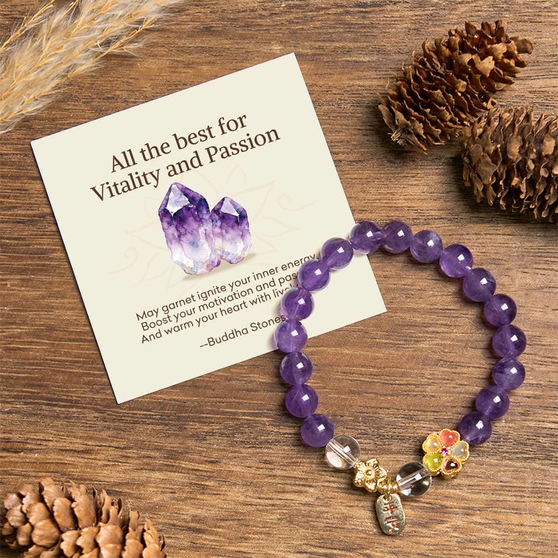 Buddha Stones "all the Best for Calm and Wisdom" Amethyst Safe Bracelet Includes Gift Message Card