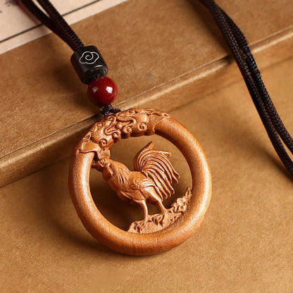 Buddha Stones Peach Wood Chinese Zodiac Year of the Horse Ward Off Evil Spirits Necklace Pendants