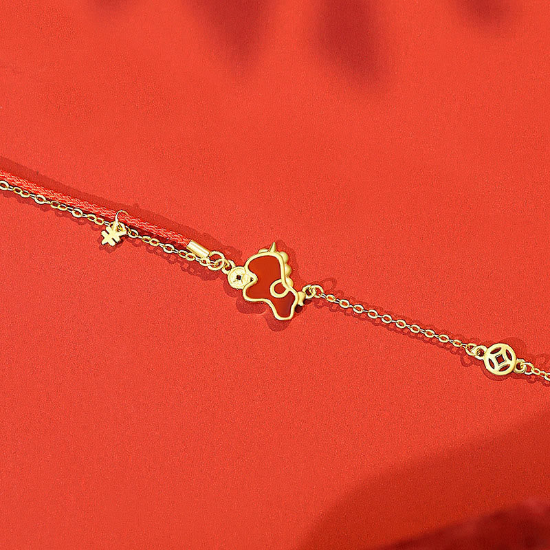 Buddha Stones 925 Sterling Silver Year of the Horse Red String Red Agate Coin Charm Luck Bracelet