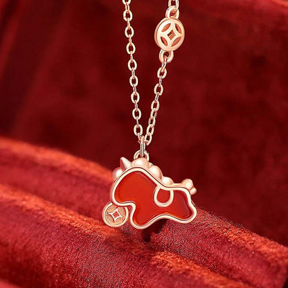 Buddha Stones 925 Sterling Silver Year of the Horse Red String Red Agate Coin Charm Luck Bracelet